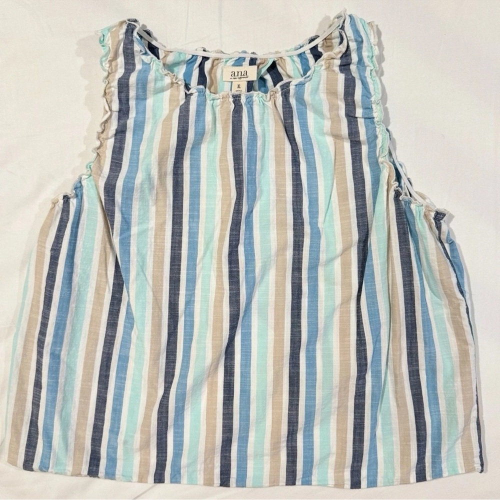 a.n.a Striped Sleeveless Top in Navy, Light Blue & Beige